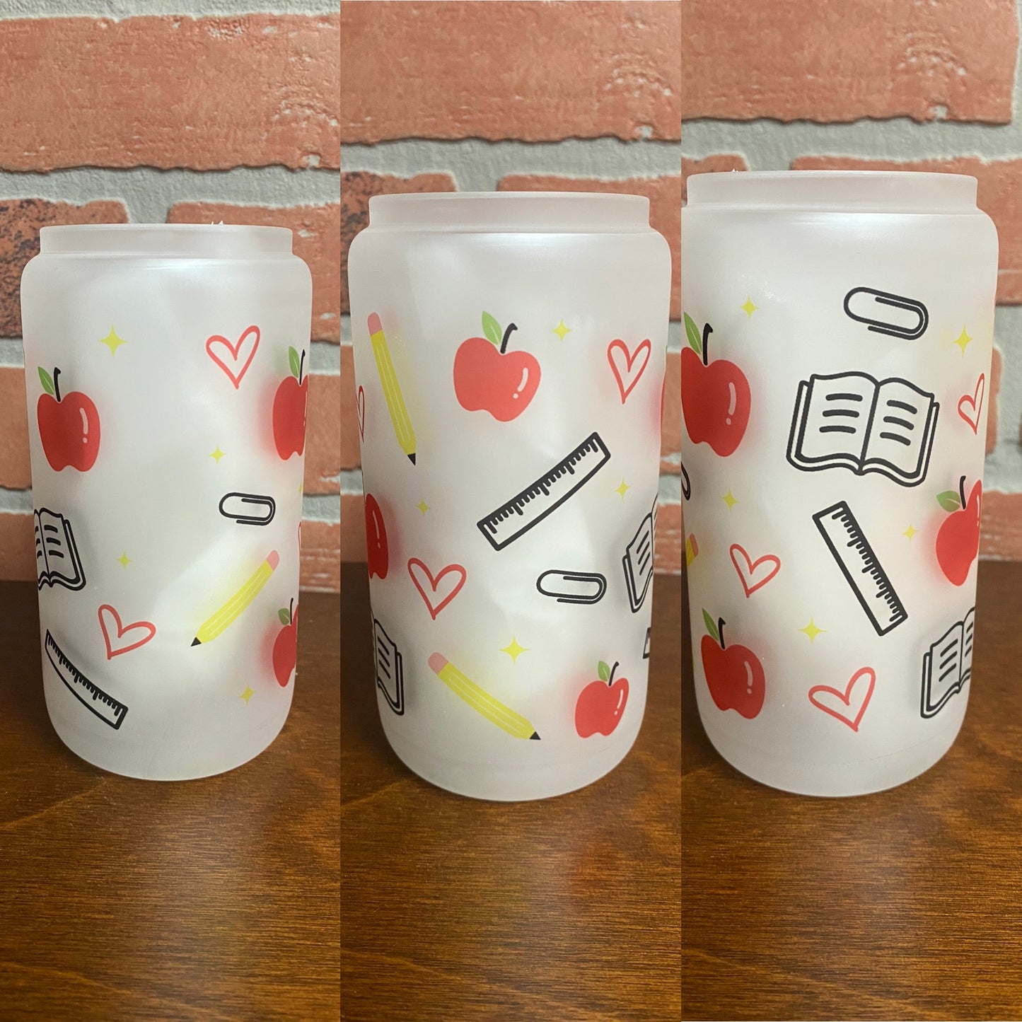 Apple Teacher glass tumbler