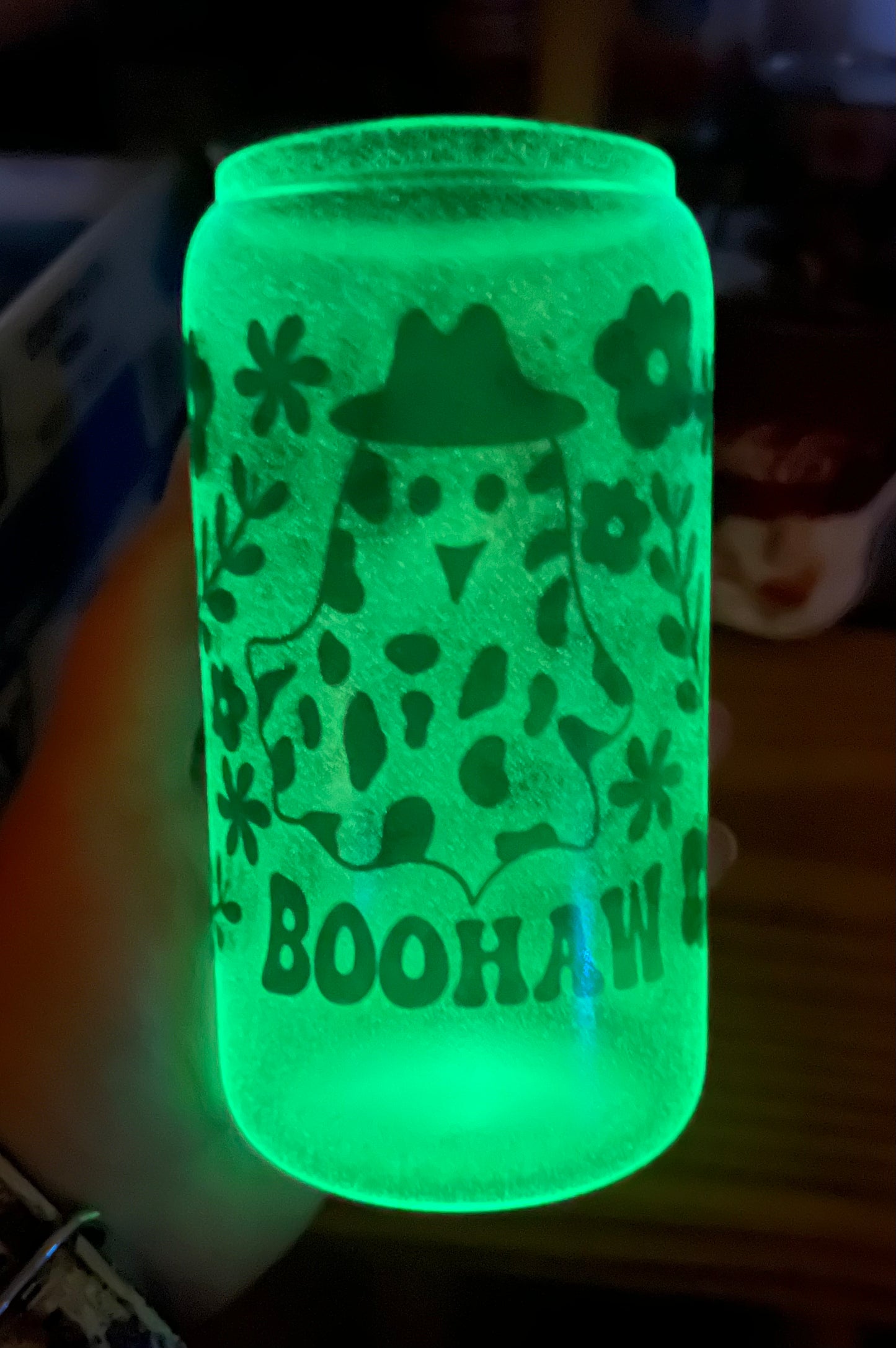 Glow in the dark frosted glass tumblers