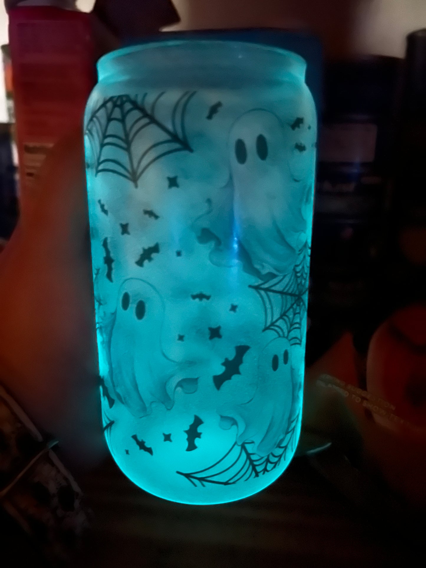 Glow in the dark frosted glass tumblers