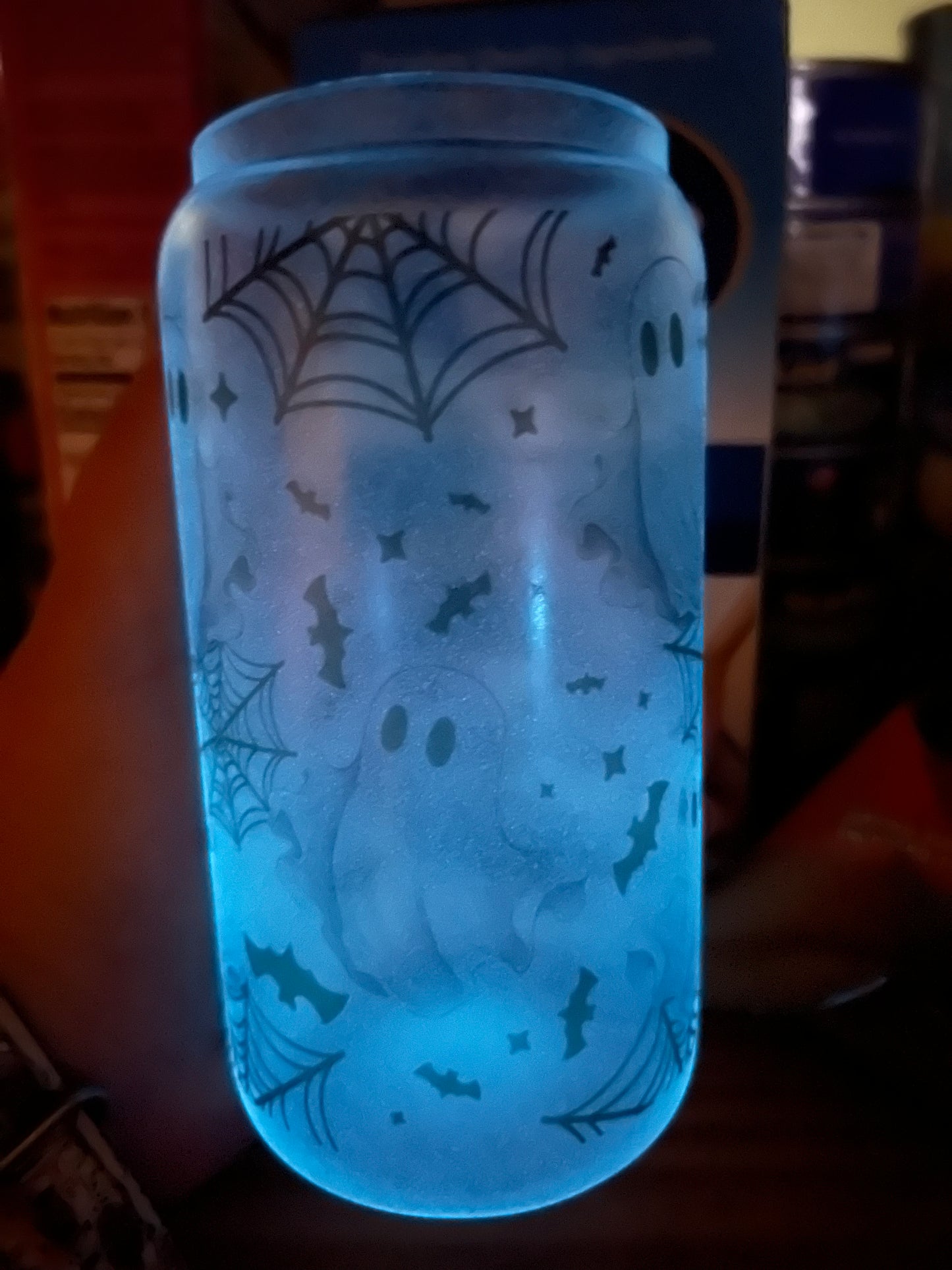 Glow in the dark frosted glass tumblers