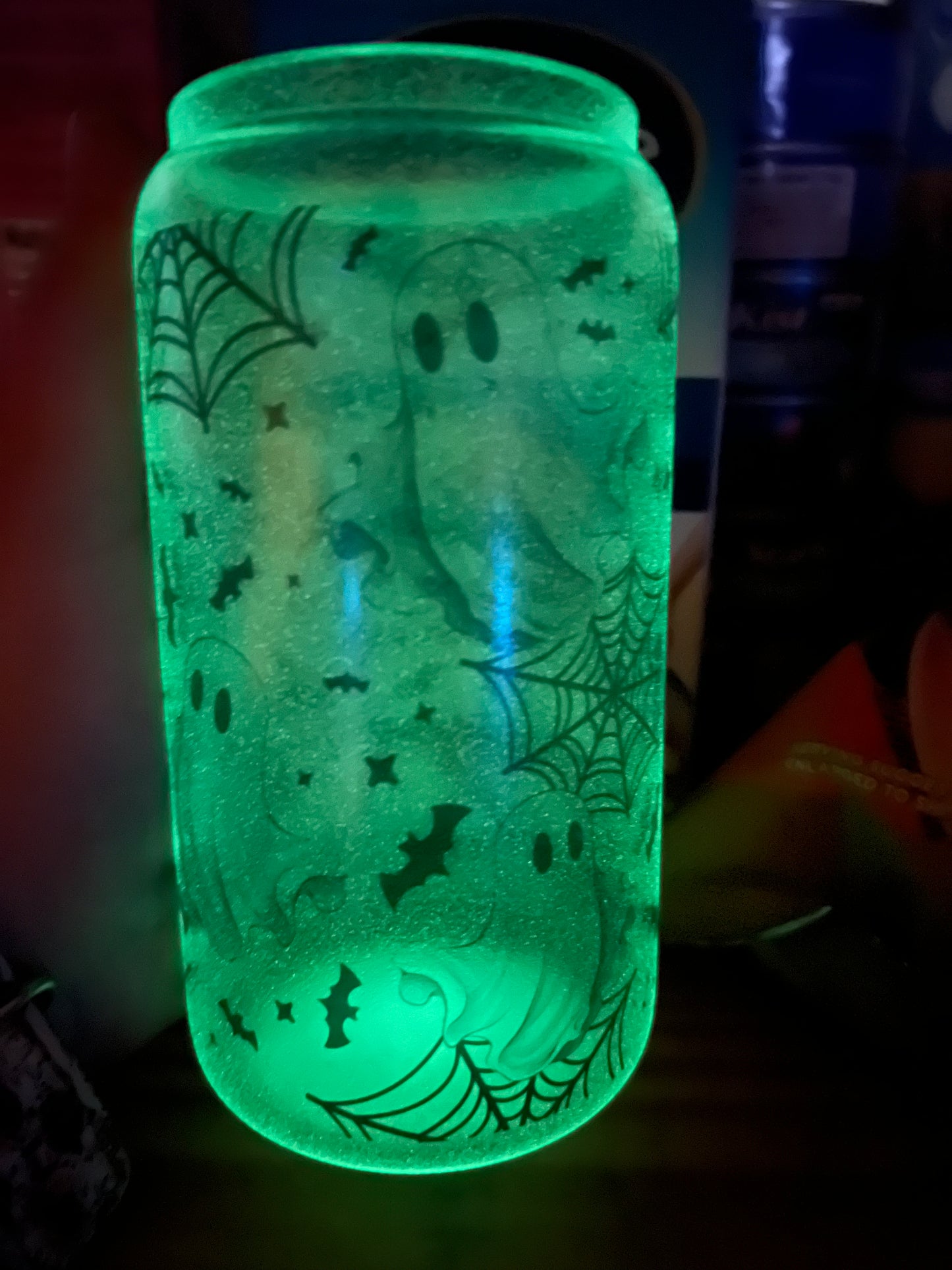 Glow in the dark frosted glass tumblers